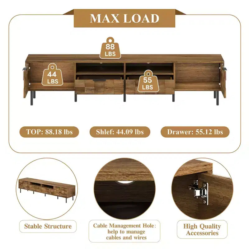 JVNOXK 78.70 inch Mid Century TV Stand with 2 Drawers, Media Console Table for TVs up to 85'', Entertainment Center with Storage for Living room