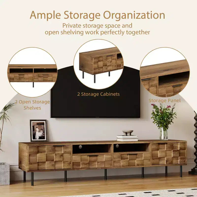 JVNOXK 78.70 inch Mid Century TV Stand with 2 Drawers, Media Console Table for TVs up to 85'', Entertainment Center with Storage for Living room