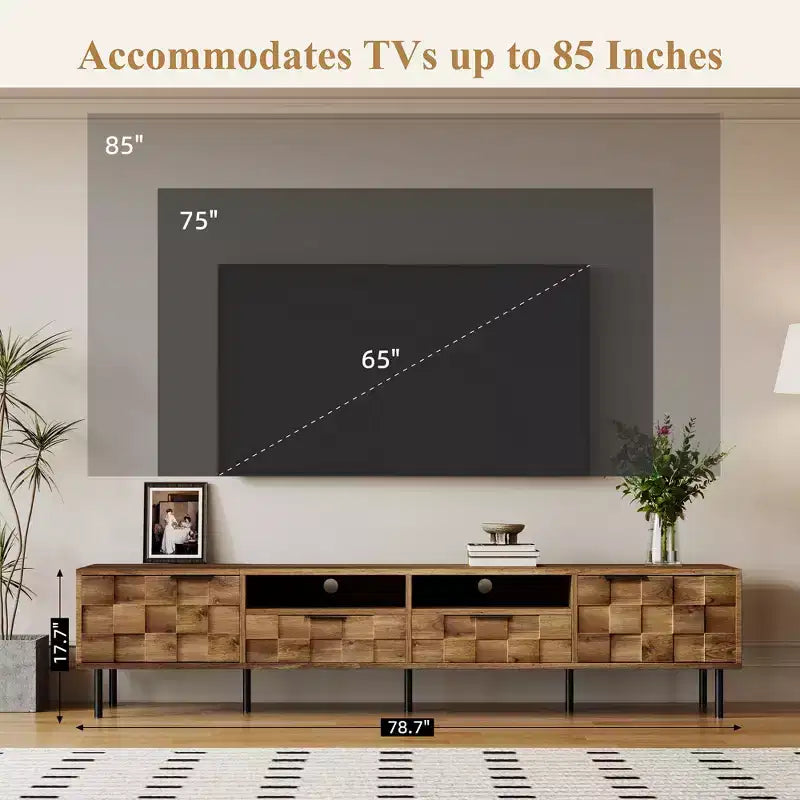 JVNOXK 78.70 inch Mid Century TV Stand with 2 Drawers, Media Console Table for TVs up to 85'', Entertainment Center with Storage for Living room