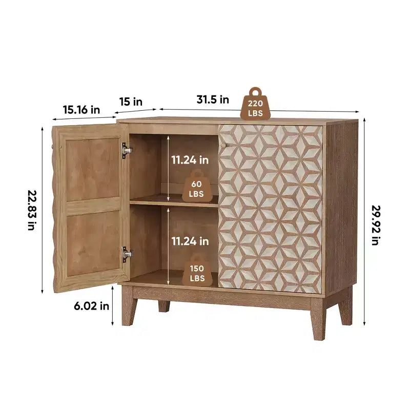 GDFStudio Hammett 31.5 Farmhouse Geometric Double Door Cabinet with Adjustable Shelves