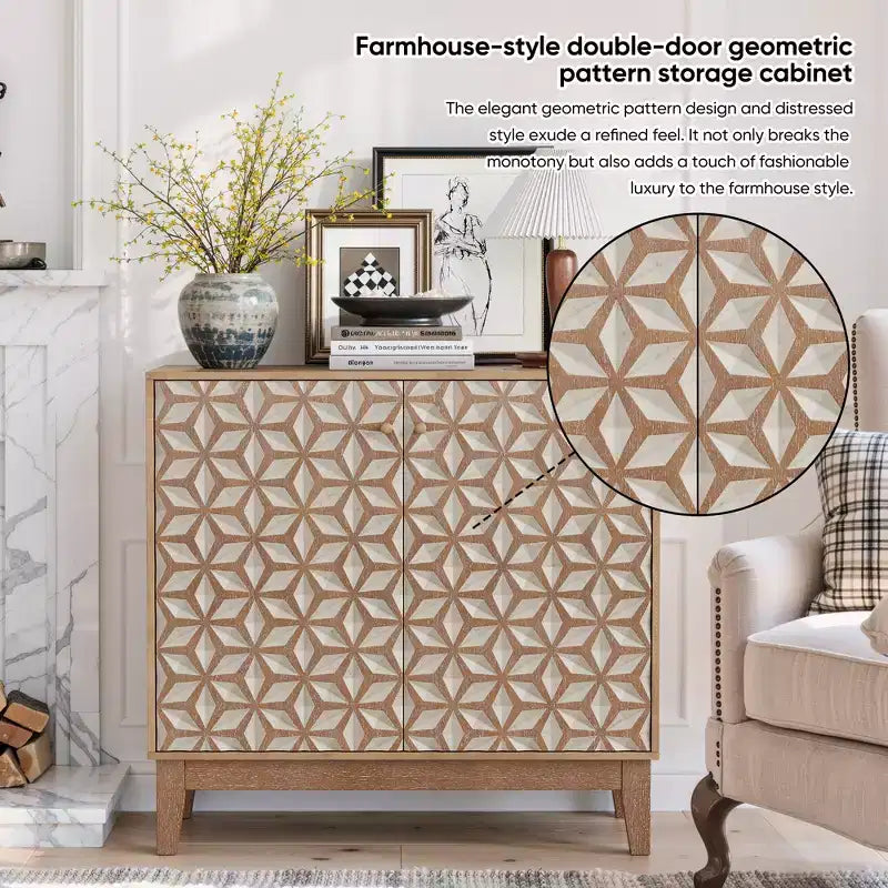 GDFStudio Hammett 31.5 Farmhouse Geometric Double Door Cabinet with Adjustable Shelves