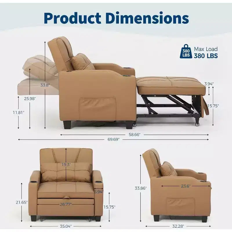 COZONY 3 in 1 Convertible Sofa Bed, Multi Functional Sleeper for Living Room Guest Room Apartment