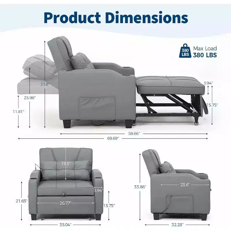 COZONY 3 in 1 Convertible Sofa Bed, Multi Functional Sleeper for Living Room Guest Room Apartment