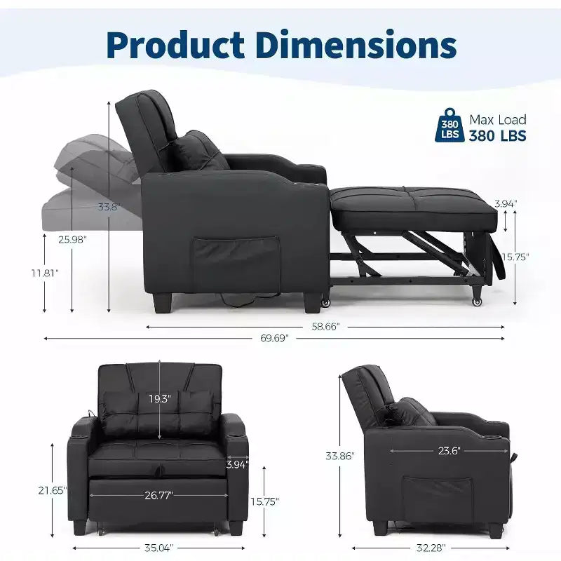 COZONY 3 in 1 Convertible Sofa Bed, Multi Functional Sleeper for Living Room Guest Room Apartment