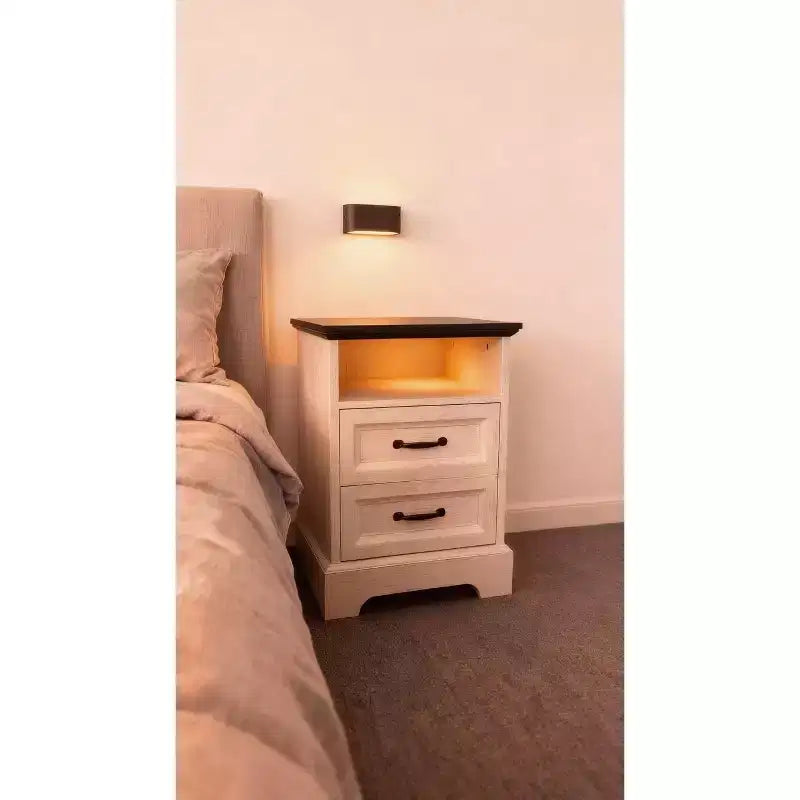 GustoWave Farmhouse Rustic Nightstands  Modern Wood Bedside Tables with 2 Drawers, White Accent Side Tables for Bedroom or Living Room