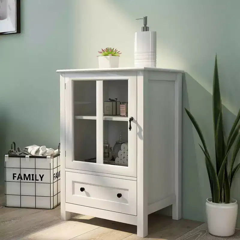 MAYEERTY Buffet Storage Cabinet, Single Glass Door with Unique Bell Handle for Home
