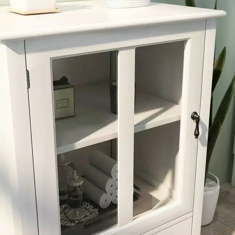 MAYEERTY Buffet Storage Cabinet, Single Glass Door with Unique Bell Handle for Home