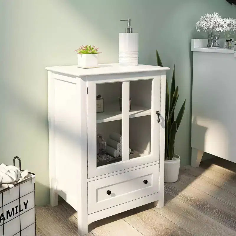 MAYEERTY Buffet Storage Cabinet, Single Glass Door with Unique Bell Handle for Home