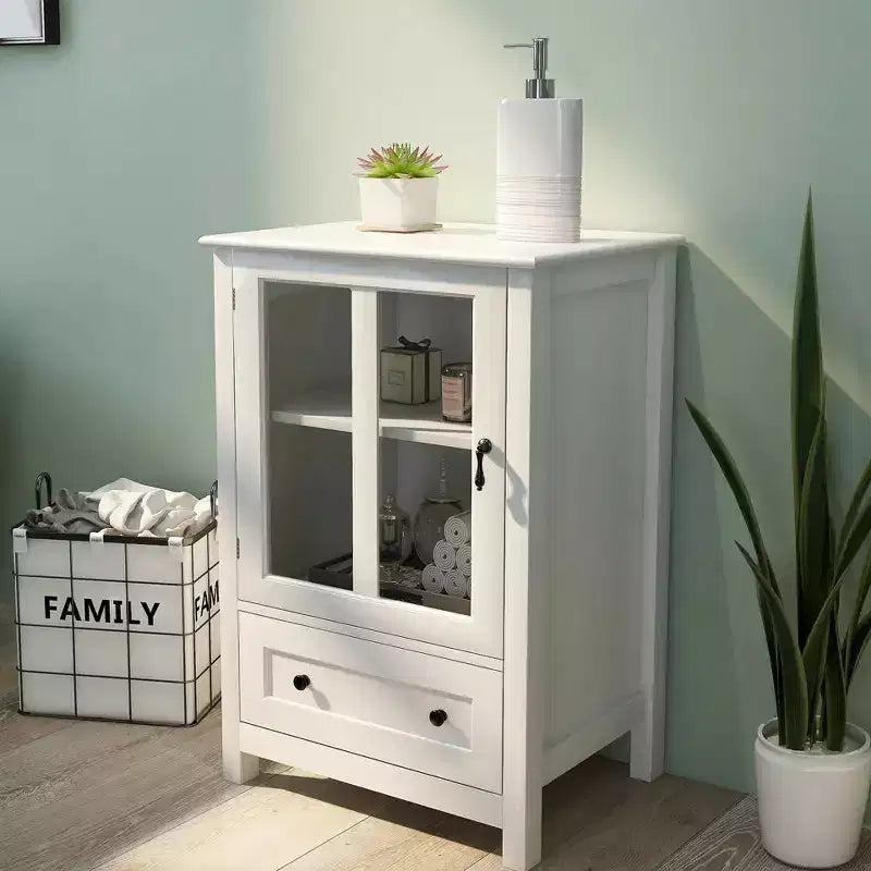 MAYEERTY Buffet Storage Cabinet, Single Glass Door with Unique Bell Handle for Home