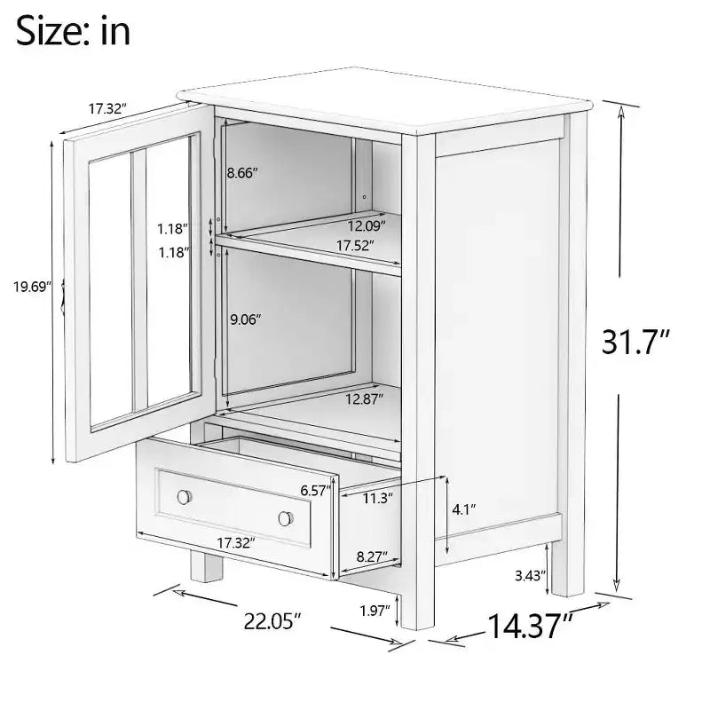 MAYEERTY Buffet Storage Cabinet, Single Glass Door with Unique Bell Handle for Home