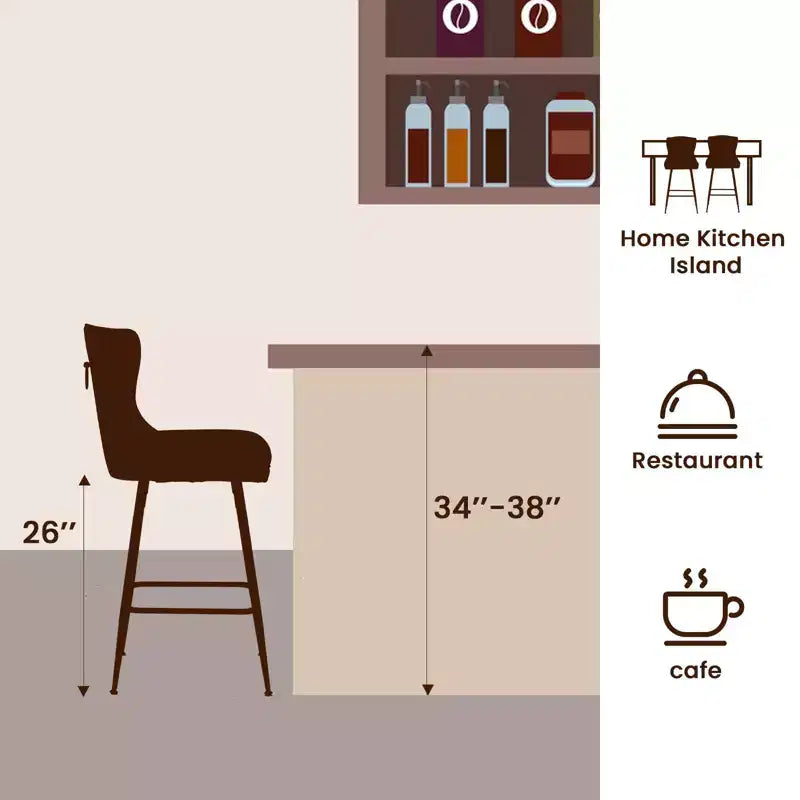 Okak Bar Stools Set of 2, Velvet Counter Height Barstools with Button Tufted Wing Back and Nailhead Trim, Elegant Bar Chairs for Kitchen Island