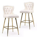Okak Bar Stools Set of 2, Velvet Counter Height Barstools with Button Tufted Wing Back and Nailhead Trim, Elegant Bar Chairs for Kitchen Island