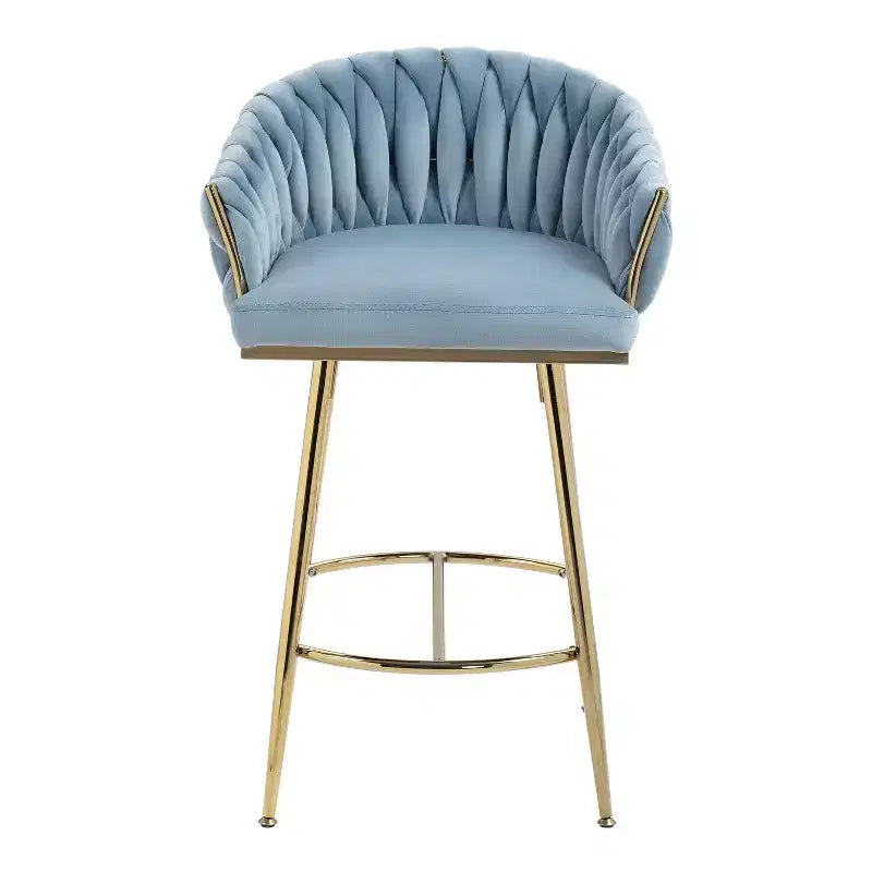 Okak 26 Inch Counter Stools with Velvet Upholstery, Hand-Wave Back Bar Stools with Golden Chromed Base and Footrest, for Kitchen Island, Home Bar