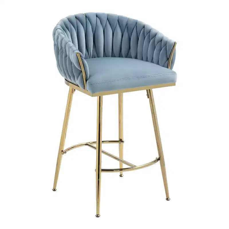 Okak 26 Inch Counter Stools with Velvet Upholstery, Hand-Wave Back Bar Stools with Golden Chromed Base and Footrest, for Kitchen Island, Home Bar