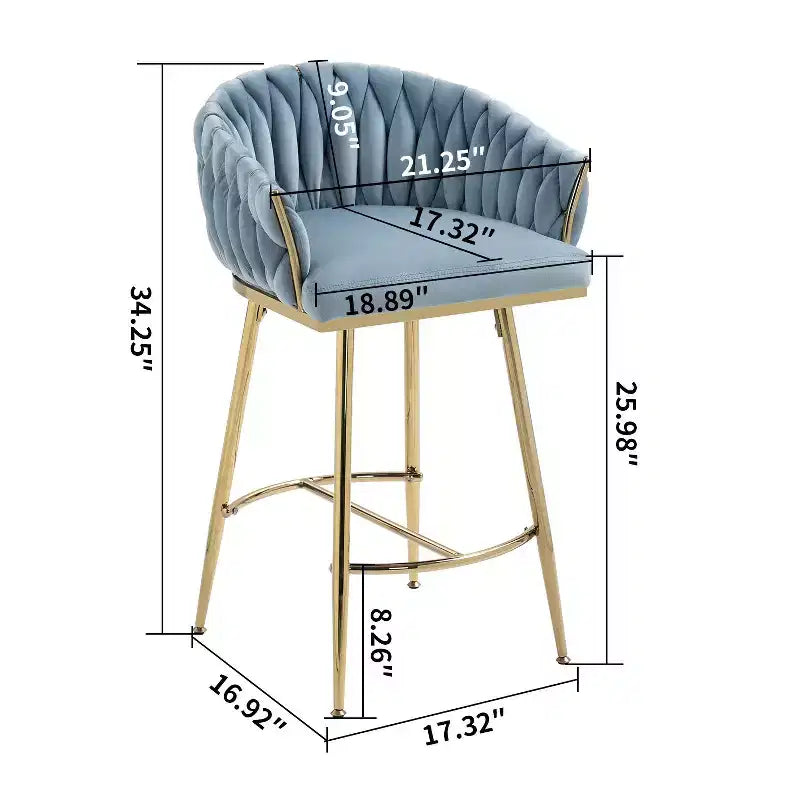 Okak 26 Inch Counter Stools with Velvet Upholstery, Hand-Wave Back Bar Stools with Golden Chromed Base and Footrest, for Kitchen Island, Home Bar