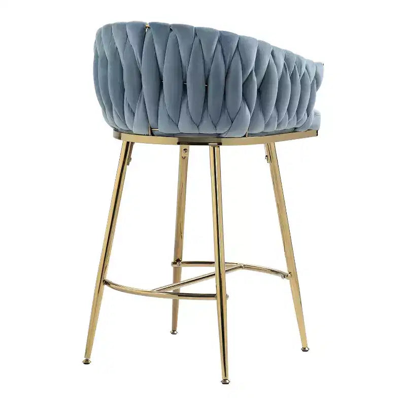 Okak 26 Inch Counter Stools with Velvet Upholstery, Hand-Wave Back Bar Stools with Golden Chromed Base and Footrest, for Kitchen Island, Home Bar