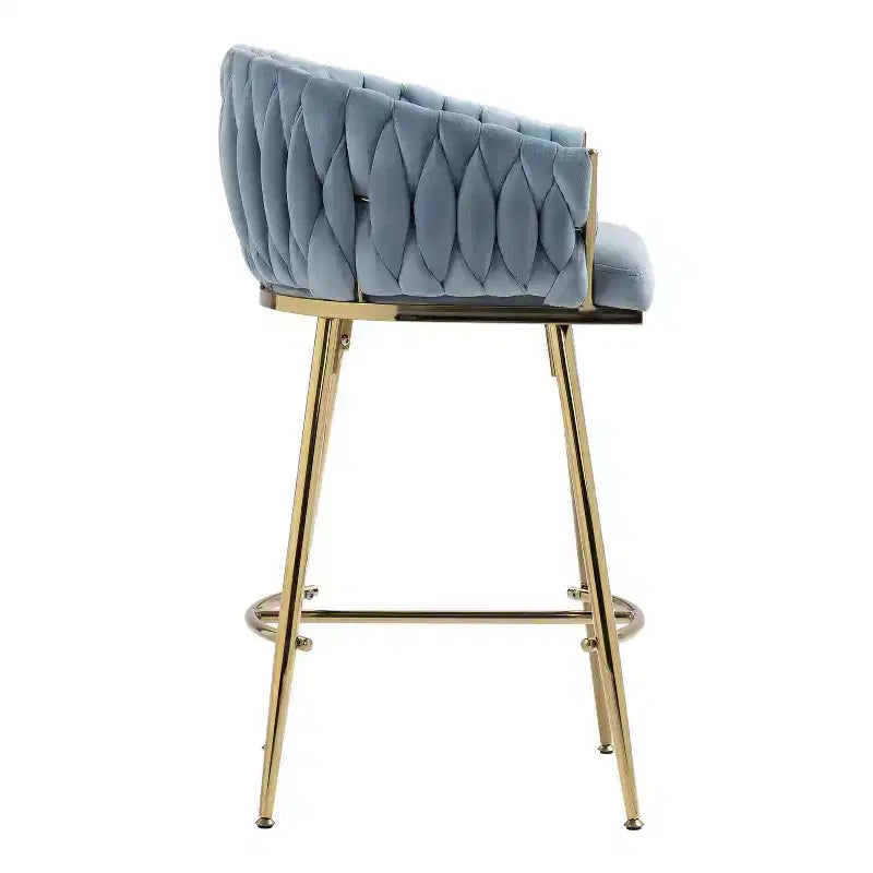 Okak 26 Inch Counter Stools with Velvet Upholstery, Hand-Wave Back Bar Stools with Golden Chromed Base and Footrest, for Kitchen Island, Home Bar