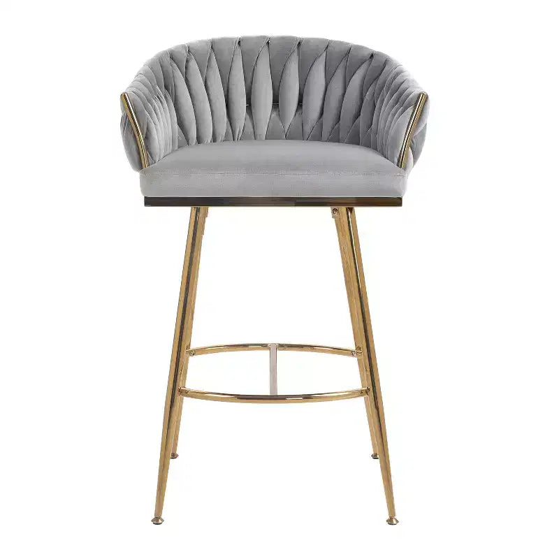 Okak 26 Inch Counter Stools with Velvet Upholstery, Hand-Wave Back Bar Stools with Golden Chromed Base and Footrest, for Kitchen Island, Home Bar