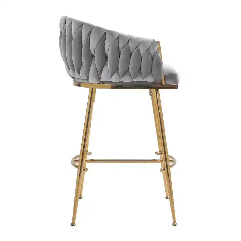 Okak 26 Inch Counter Stools with Velvet Upholstery, Hand-Wave Back Bar Stools with Golden Chromed Base and Footrest, for Kitchen Island, Home Bar