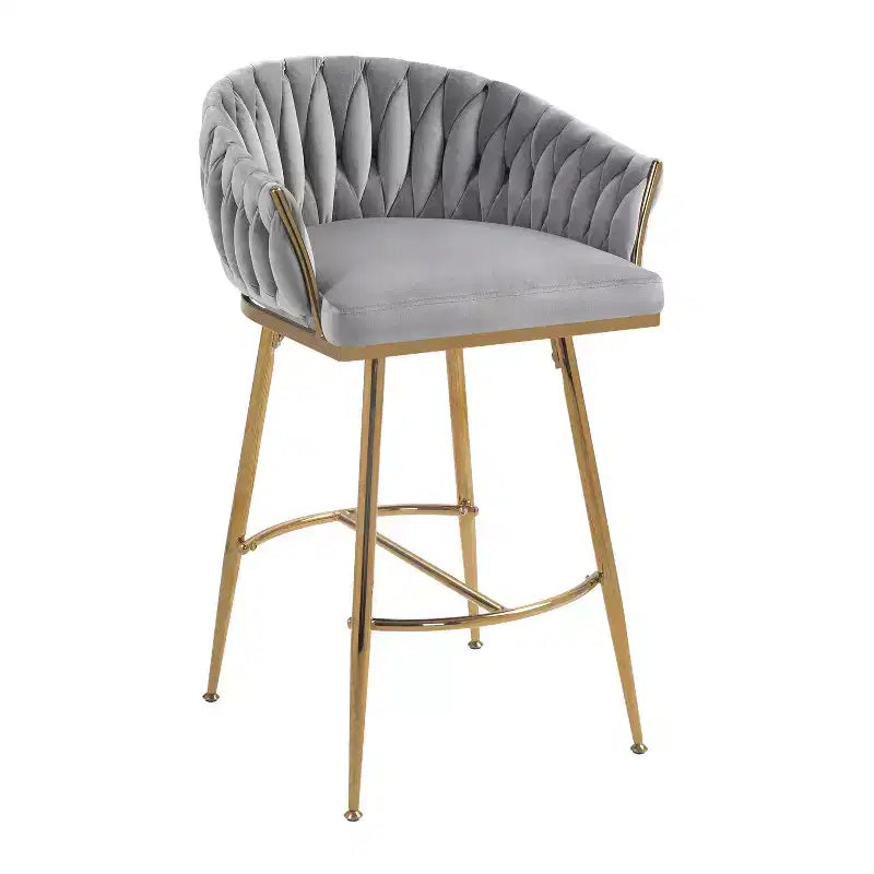 Okak 26 Inch Counter Stools with Velvet Upholstery, Hand-Wave Back Bar Stools with Golden Chromed Base and Footrest, for Kitchen Island, Home Bar