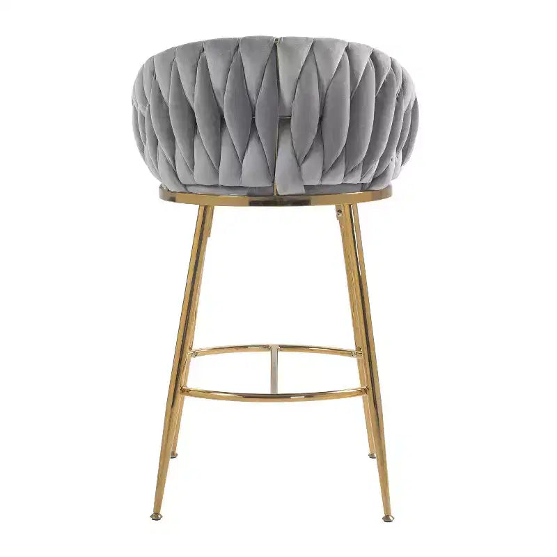 Okak 26 Inch Counter Stools with Velvet Upholstery, Hand-Wave Back Bar Stools with Golden Chromed Base and Footrest, for Kitchen Island, Home Bar