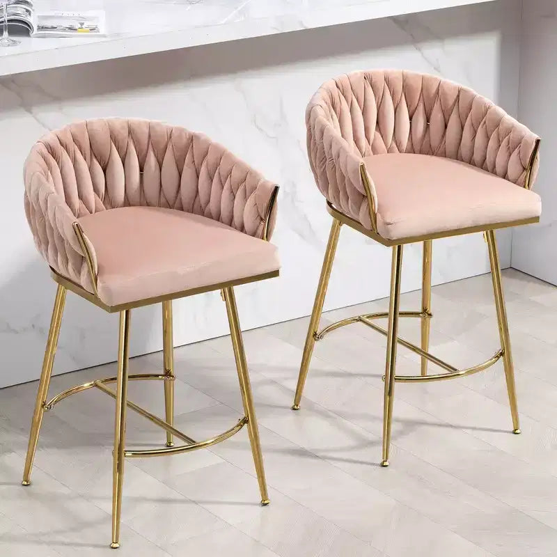 Okak 26 Inch Counter Stools with Velvet Upholstery, Hand-Wave Back Bar Stools with Golden Chromed Base and Footrest, for Kitchen Island, Home Bar
