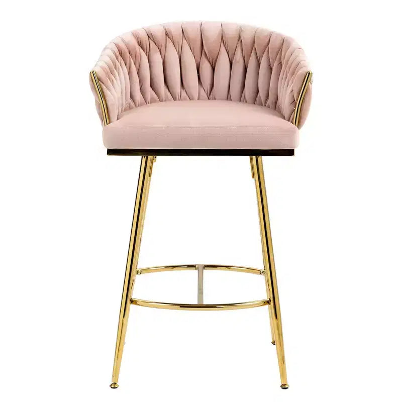 Okak 26 Inch Counter Stools with Velvet Upholstery, Hand-Wave Back Bar Stools with Golden Chromed Base and Footrest, for Kitchen Island, Home Bar