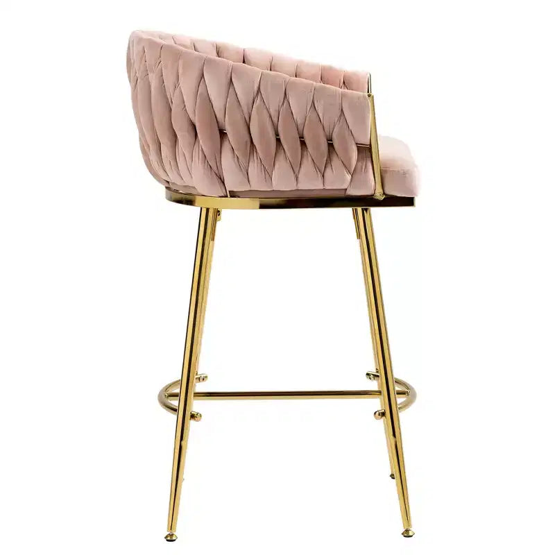Okak 26 Inch Counter Stools with Velvet Upholstery, Hand-Wave Back Bar Stools with Golden Chromed Base and Footrest, for Kitchen Island, Home Bar