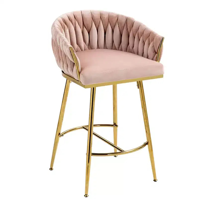 Okak 26 Inch Counter Stools with Velvet Upholstery, Hand-Wave Back Bar Stools with Golden Chromed Base and Footrest, for Kitchen Island, Home Bar