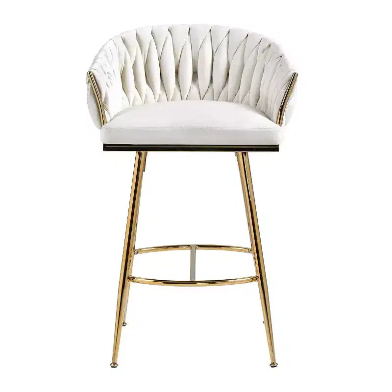 Okak 26 Inch Counter Stools with Velvet Upholstery, Hand-Wave Back Bar Stools with Golden Chromed Base and Footrest, for Kitchen Island, Home Bar