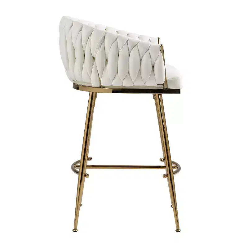 Okak 26 Inch Counter Stools with Velvet Upholstery, Hand-Wave Back Bar Stools with Golden Chromed Base and Footrest, for Kitchen Island, Home Bar