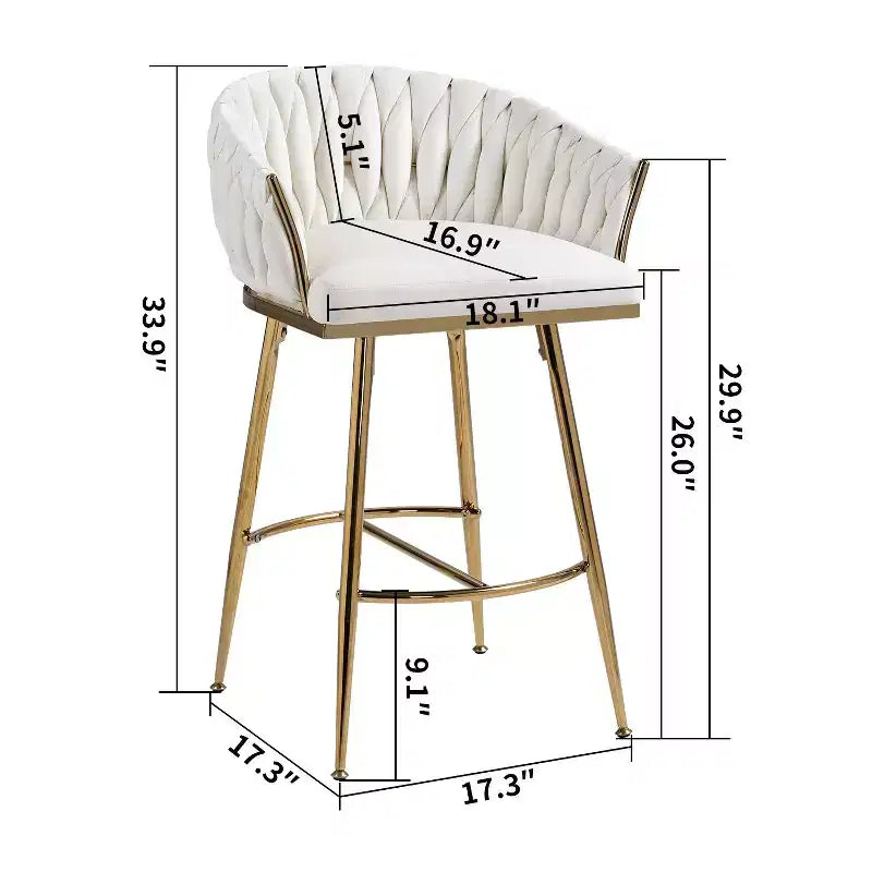 Okak 26 Inch Counter Stools with Velvet Upholstery, Hand-Wave Back Bar Stools with Golden Chromed Base and Footrest, for Kitchen Island, Home Bar