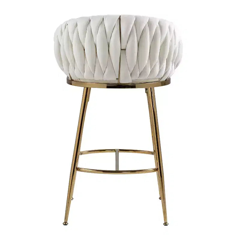 Okak 26 Inch Counter Stools with Velvet Upholstery, Hand-Wave Back Bar Stools with Golden Chromed Base and Footrest, for Kitchen Island, Home Bar