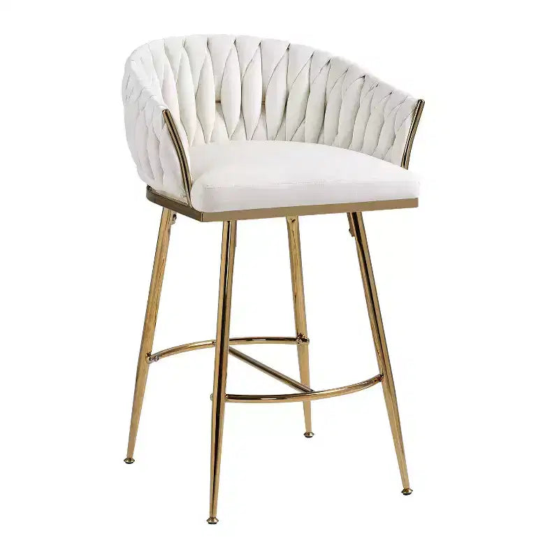 Okak 26 Inch Counter Stools with Velvet Upholstery, Hand-Wave Back Bar Stools with Golden Chromed Base and Footrest, for Kitchen Island, Home Bar