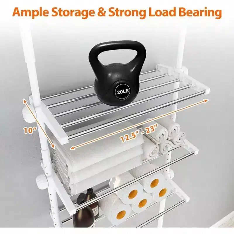 4 - Tier Over Toilet Storage Shelf Heavy Duty Metal White Space - Saving Bathroom Organizer No Drill 4.5 - 9.5 FT Adjustable