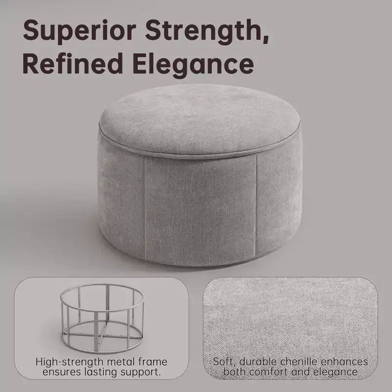 Grand pouf ottoman de rangement rond, table basse, ottoman de rangement rembourré en chenille avec couvercle amovible pour salon, chambre à coucher