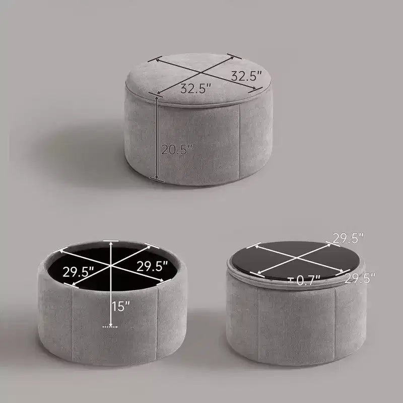 Grand pouf ottoman de rangement rond, table basse, ottoman de rangement rembourré en chenille avec couvercle amovible pour salon, chambre à coucher