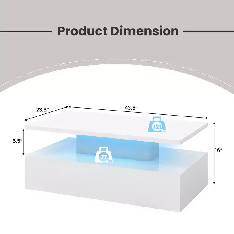 Costway LED Coffee Table Modern High Gloss Coffee Table w/ 20-Color LED Lights Adjustable Speed Brightness & Remote Control White/Black