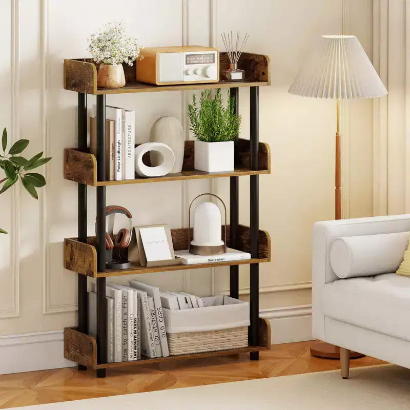Costway 1/2 PCS 4-Tier Bookshelf with Anti-Tipping Kit Industrial Storage Unit for Living Room Rustic Brown/Black