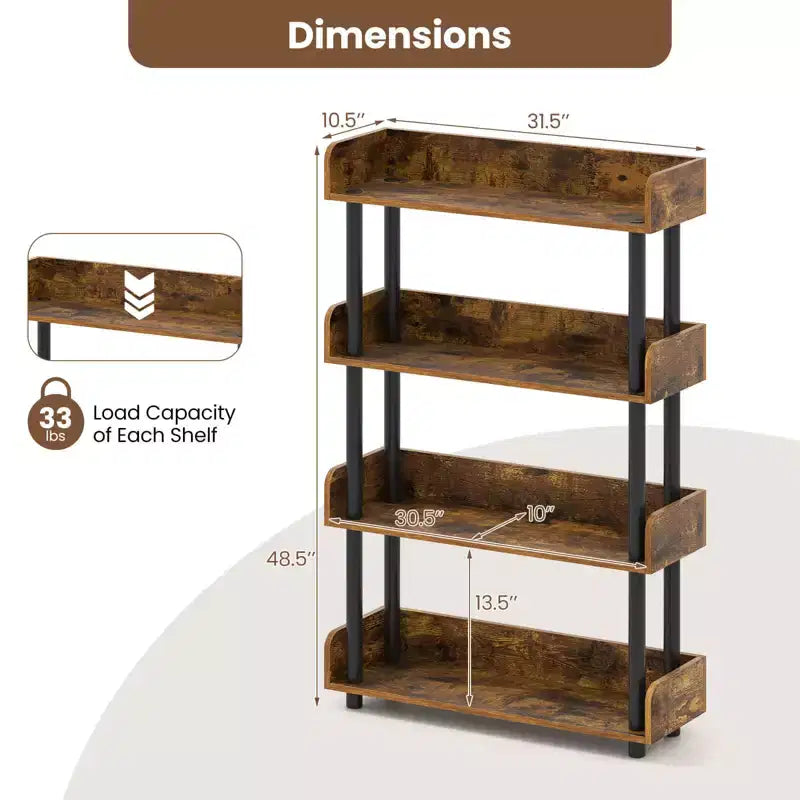 Costway 1/2 PCS 4-Tier Bookshelf with Anti-Tipping Kit Industrial Storage Unit for Living Room Rustic Brown/Black