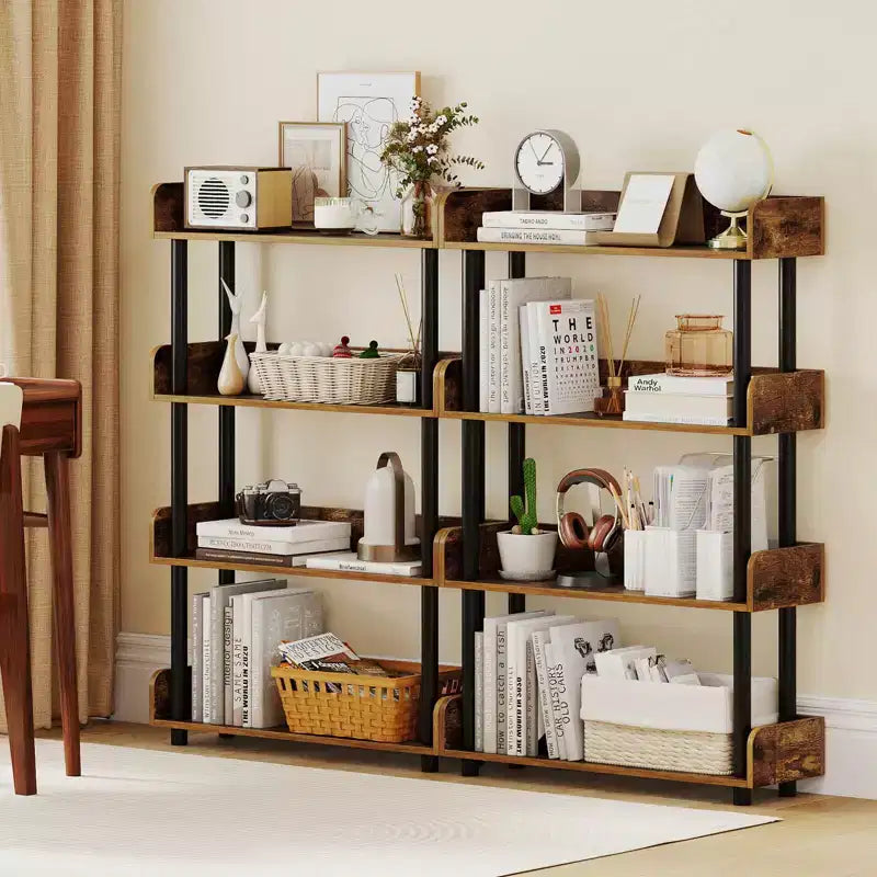 Costway 1/2 PCS 4-Tier Bookshelf with Anti-Tipping Kit Industrial Storage Unit for Living Room Rustic Brown/Black