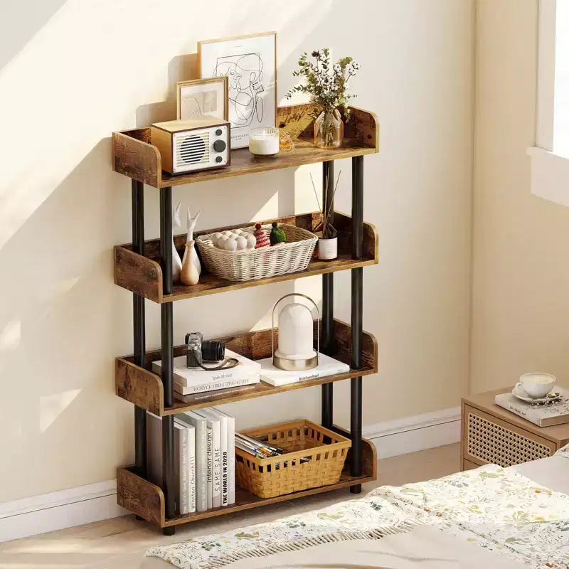 Costway 1/2 PCS 4-Tier Bookshelf with Anti-Tipping Kit Industrial Storage Unit for Living Room Rustic Brown/Black