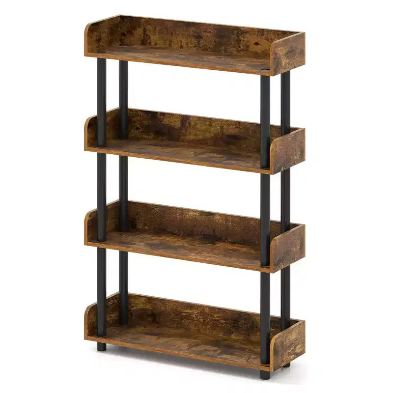 Costway 1/2 PCS 4-Tier Bookshelf with Anti-Tipping Kit Industrial Storage Unit for Living Room Rustic Brown/Black