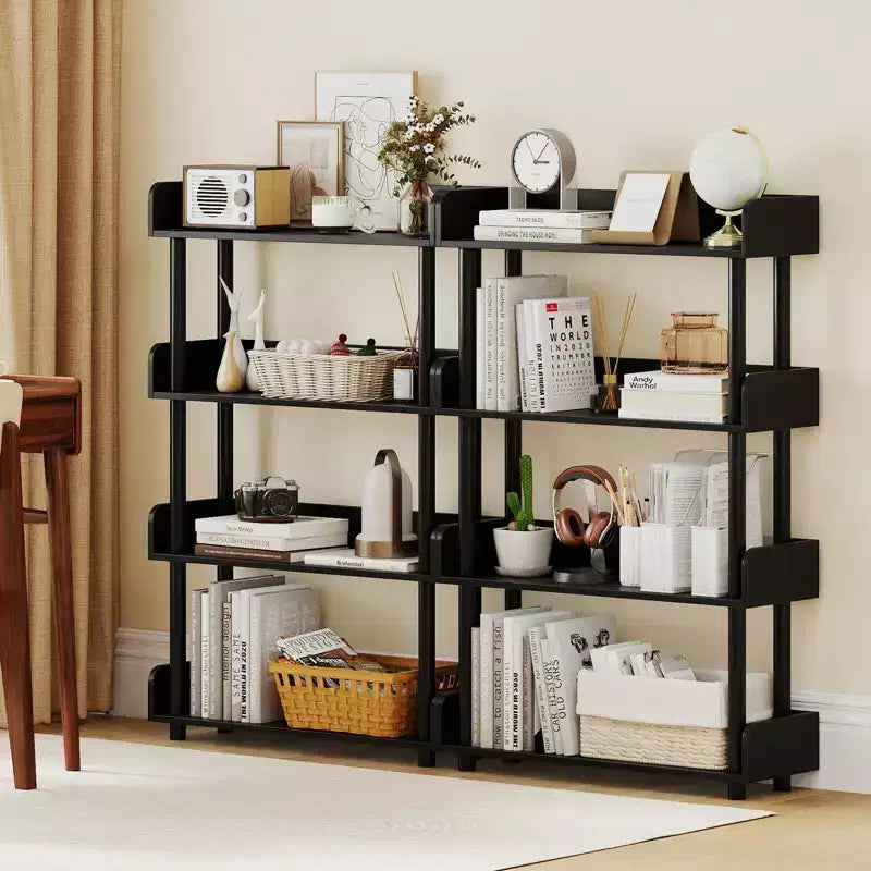 Costway 1/2 PCS 4-Tier Bookshelf with Anti-Tipping Kit Industrial Storage Unit for Living Room Rustic Brown/Black