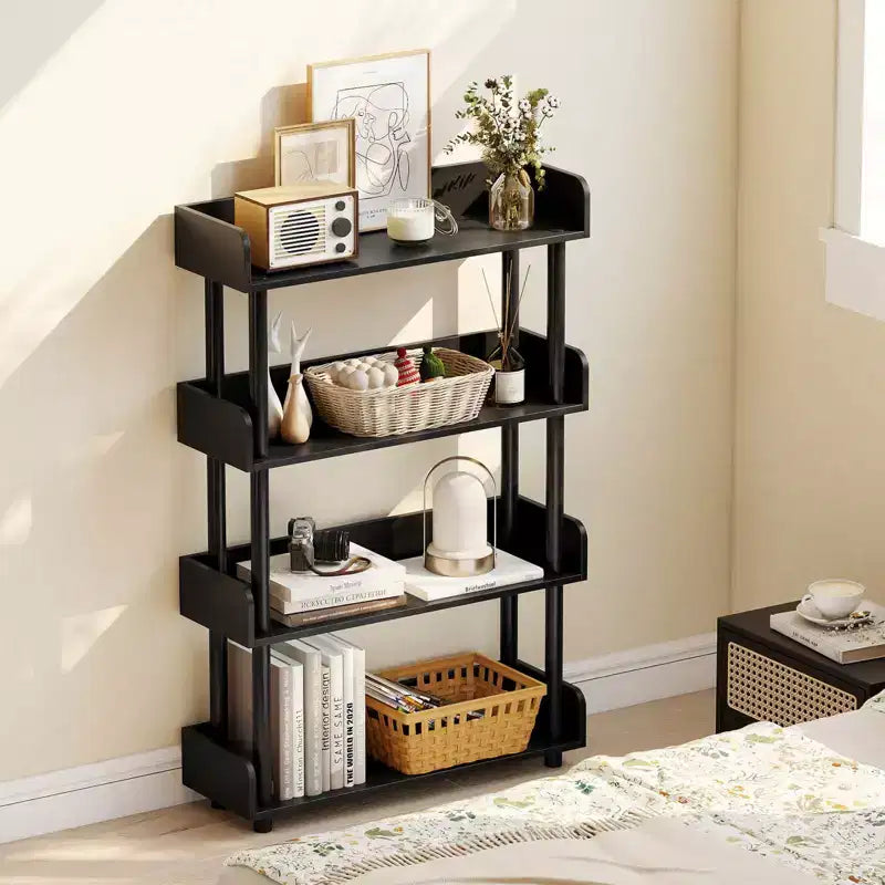 Costway 1/2 PCS 4-Tier Bookshelf with Anti-Tipping Kit Industrial Storage Unit for Living Room Rustic Brown/Black