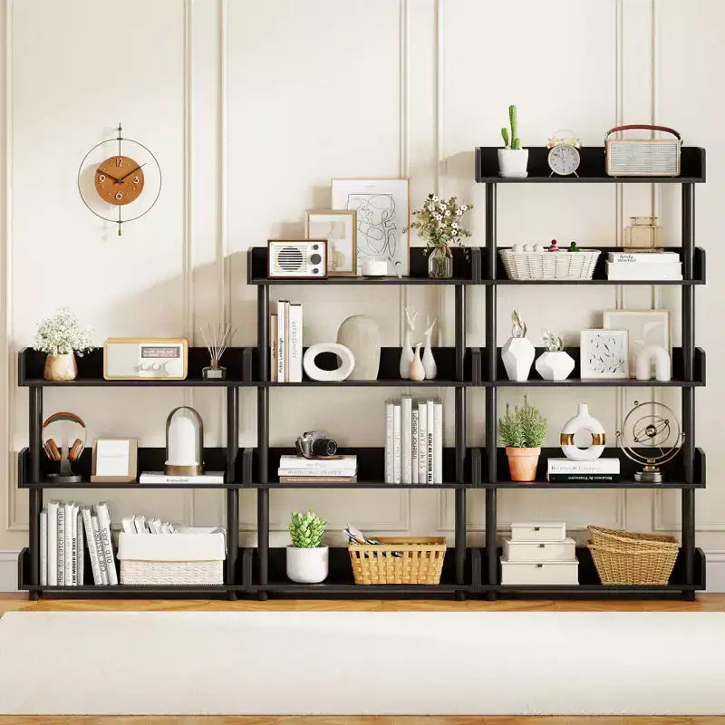Costway 1/2 PCS 4-Tier Bookshelf with Anti-Tipping Kit Industrial Storage Unit for Living Room Rustic Brown/Black