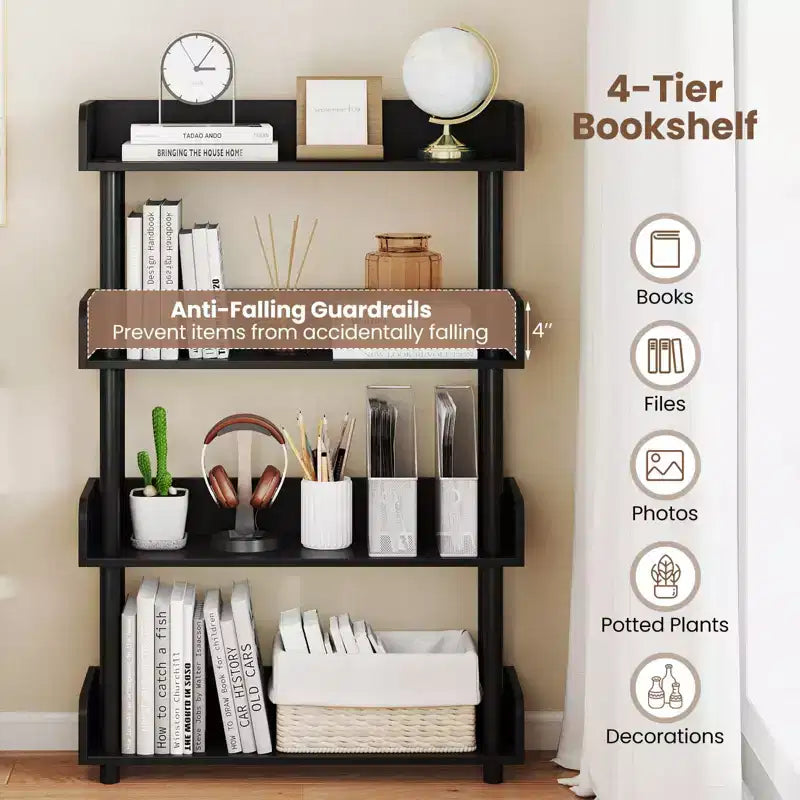 Costway 1/2 PCS 4-Tier Bookshelf with Anti-Tipping Kit Industrial Storage Unit for Living Room Rustic Brown/Black