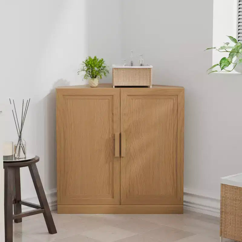 MAYEERTY Modern Solid Wood Double Doors Corner Storage Cabinet Efficient Storage for Home Cornei Libing Room Beige
