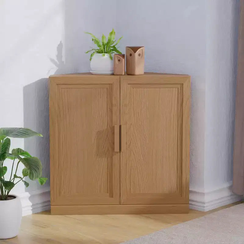 MAYEERTY Modern Solid Wood Double Doors Corner Storage Cabinet Efficient Storage for Home Cornei Libing Room Beige