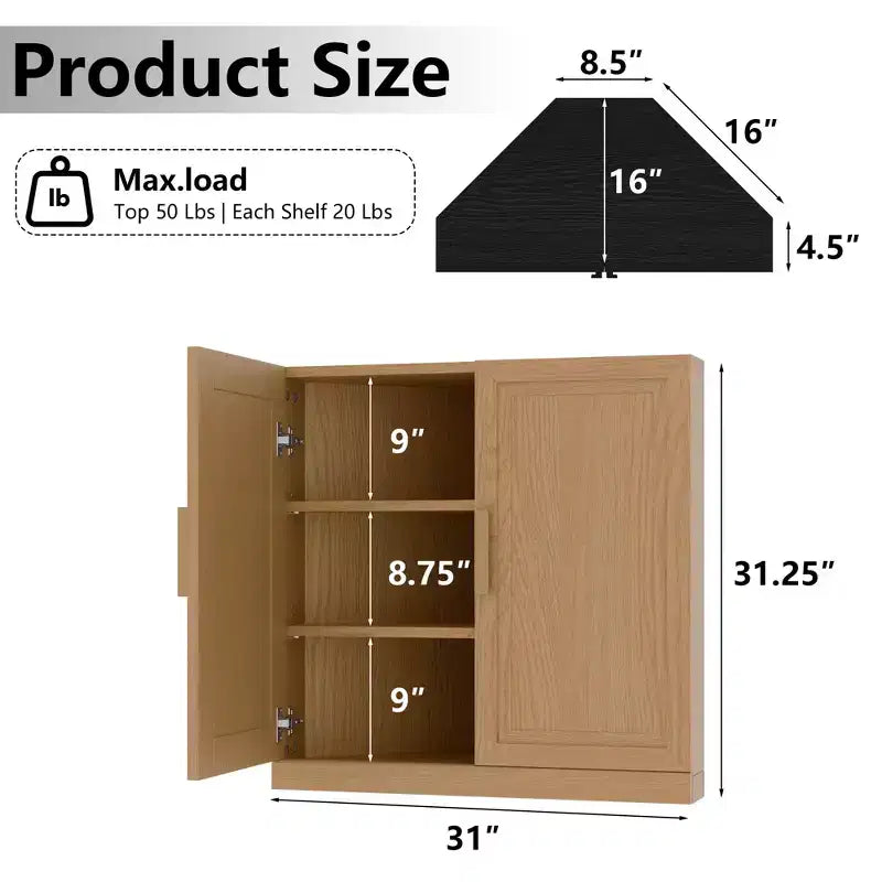 MAYEERTY Modern Solid Wood Double Doors Corner Storage Cabinet Efficient Storage for Home Cornei Libing Room Beige
